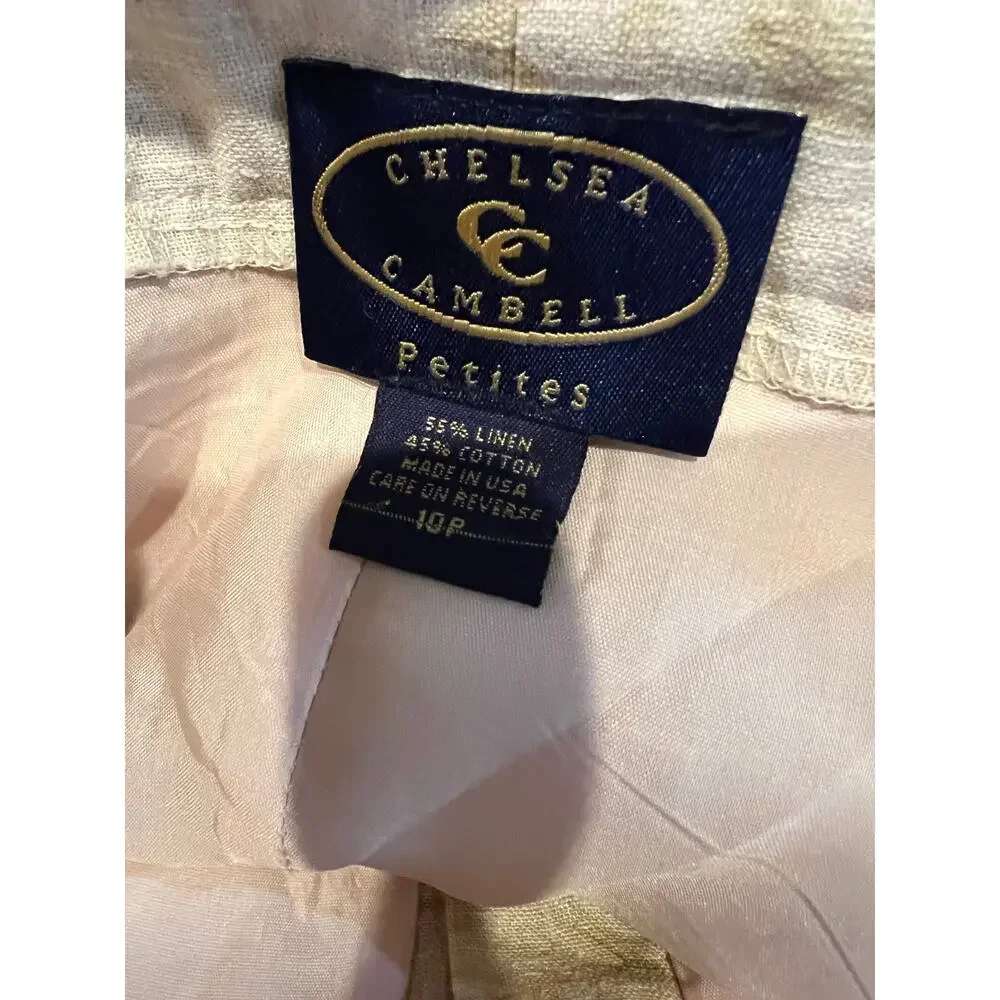 Vintage Chelsea Campbell High Waisted Linen Midi Skirt Beige Floral Print